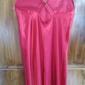 Frederick's of Hollywood Vintage Lipstick Red Satin Criss Cross Back Gown 2x Xxl